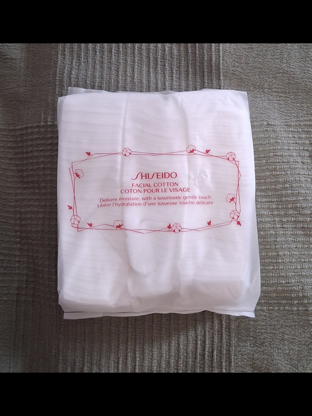 Shiseido White Facial Cotton Pads with Red Print